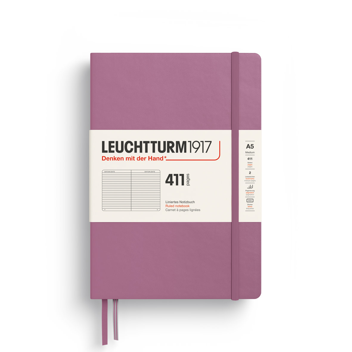 LEUCHTTURM 1917 Carnet de notes Couverture rigide Dusty Rose, Medium (A5), 411 p., ligné