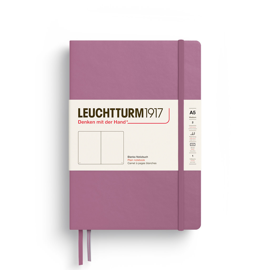 LEUCHTTURM 1917 Carnet De Notes Couverture Rigide Dusty Rose, Medium (A5), 251 P.,Blanc