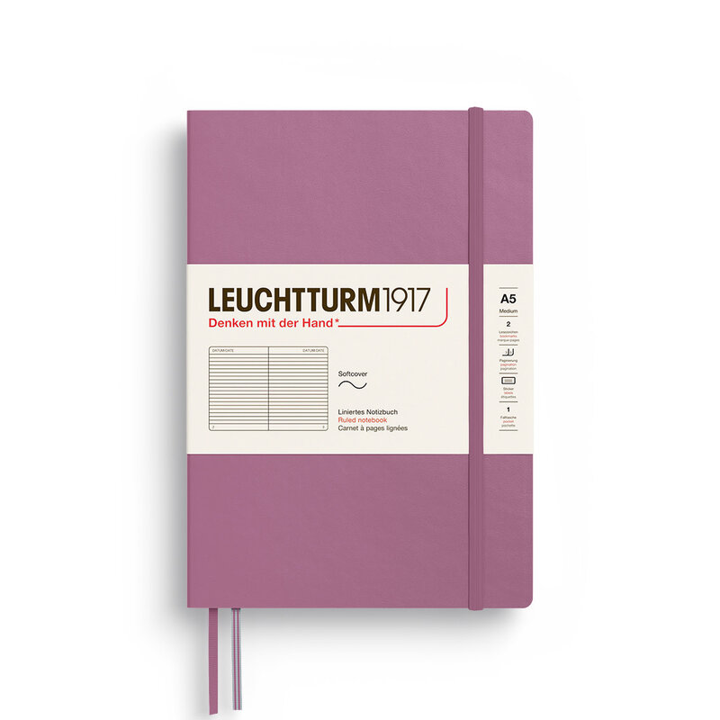 LEUCHTTURM 1917 Carnet De Notes Couverture Souple Dusty Rose, Medium (A5), 123 P.,Ligné
