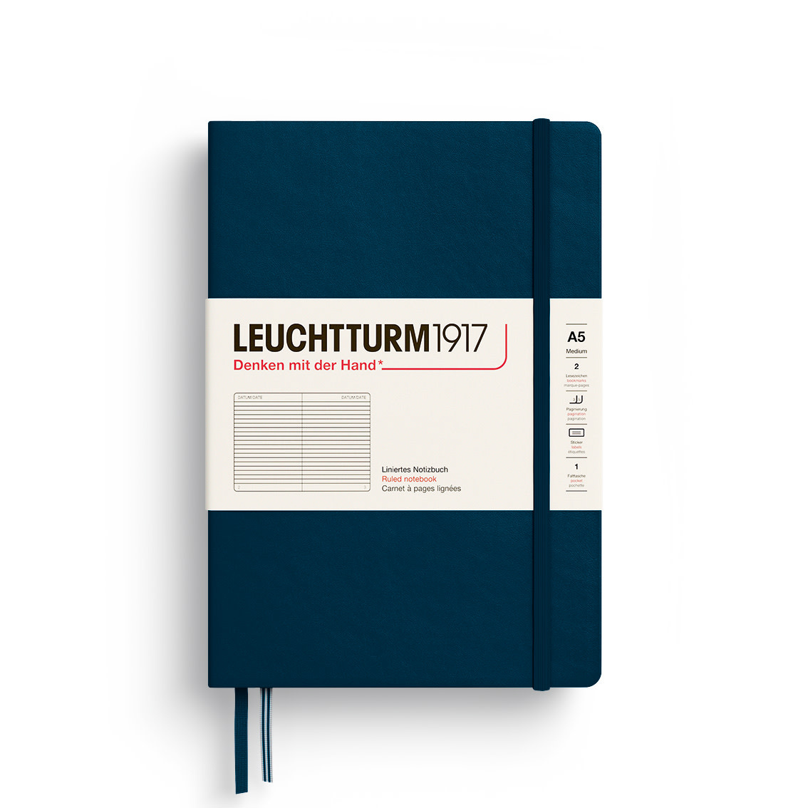 LEUCHTTURM 1917 Carnet De Notes Couverture Rigide Deep Sea, Medium (A5), 251 P.,Ligné