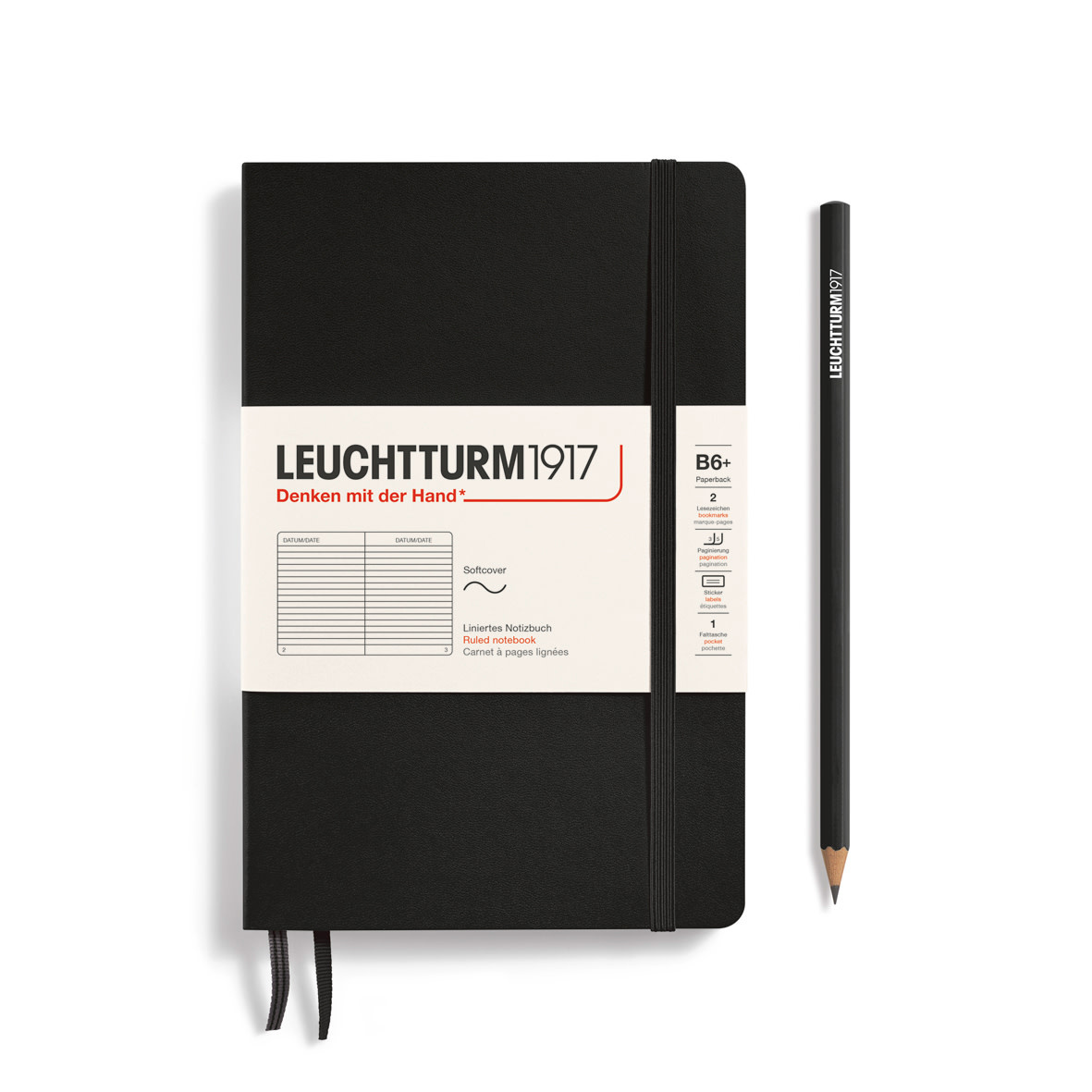 LEUCHTTURM 1917 Carnet de notes Couverture souple Paperback Noir, (B6+), 123 p., ligné