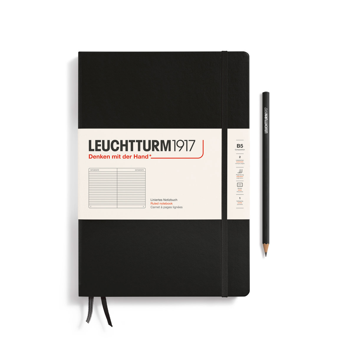 LEUCHTTURM 1917 Carnet de notes Couverture rigide Noir, Composition (B5), 219 p., ligné