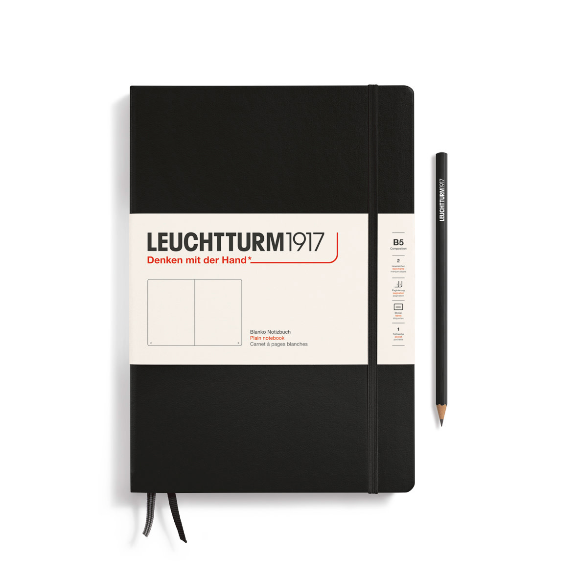 LEUCHTTURM 1917 Carnet de notes Couverture rigide Noir, Composition (B5), 219 p., blanc