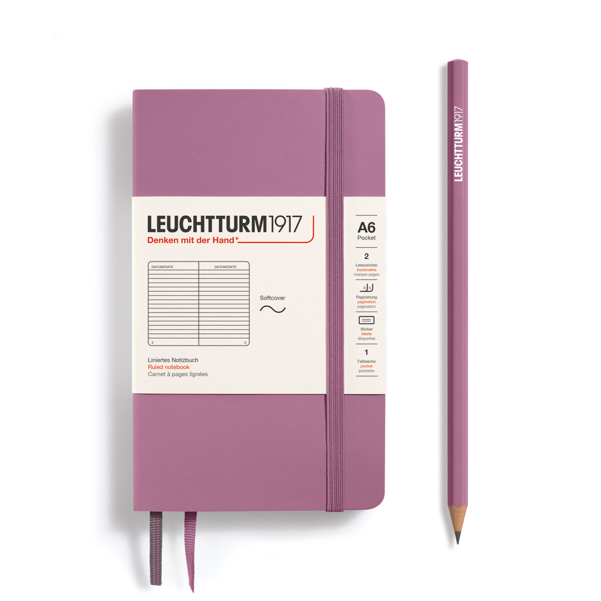 LEUCHTTURM 1917 Carnet de notes Couverture souple Dusty Rose, Pocket (A6), 123 p., ligné