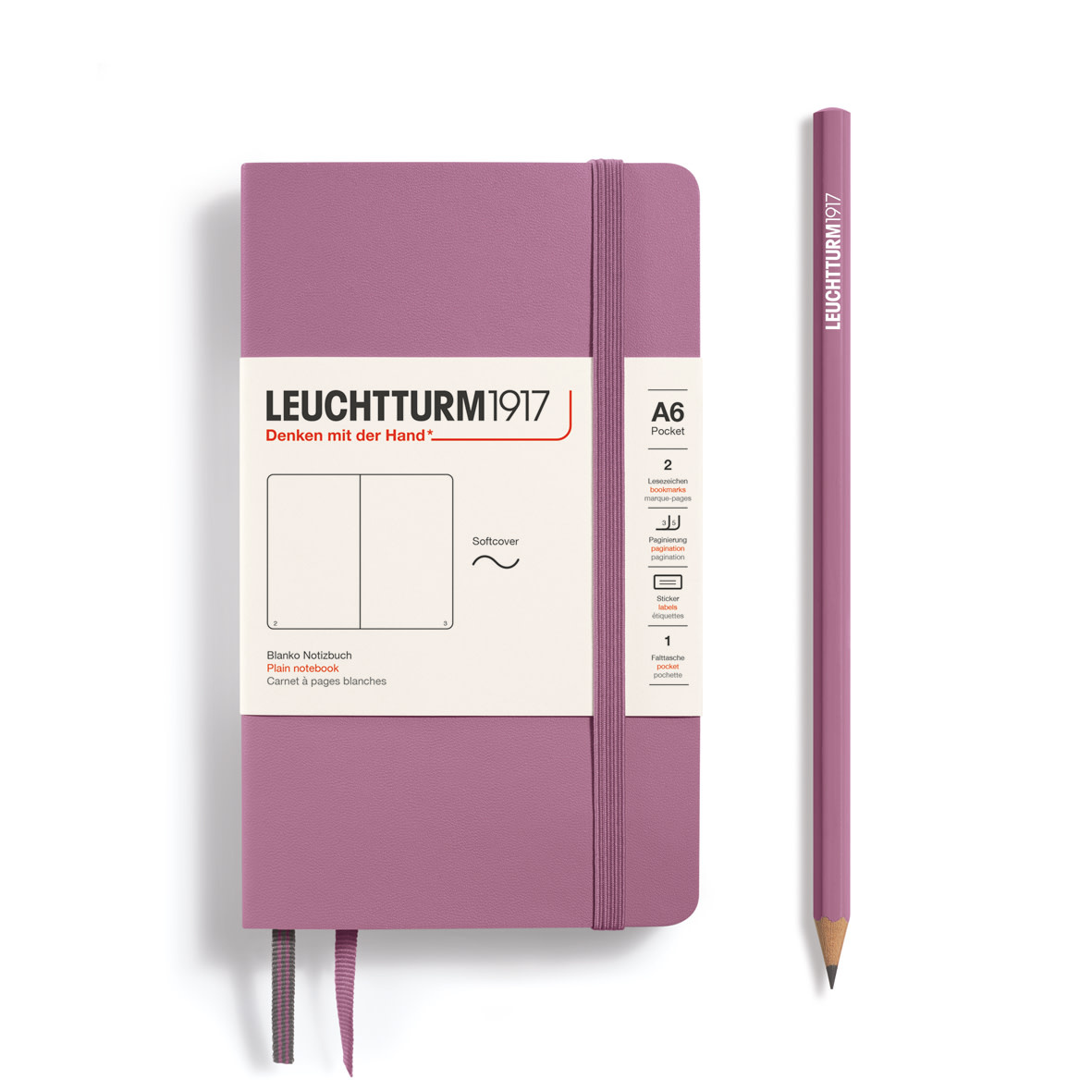LEUCHTTURM 1917 Carnet de notes Couverture souple Dusty Rose, Pocket (A6), 123 p., blanc