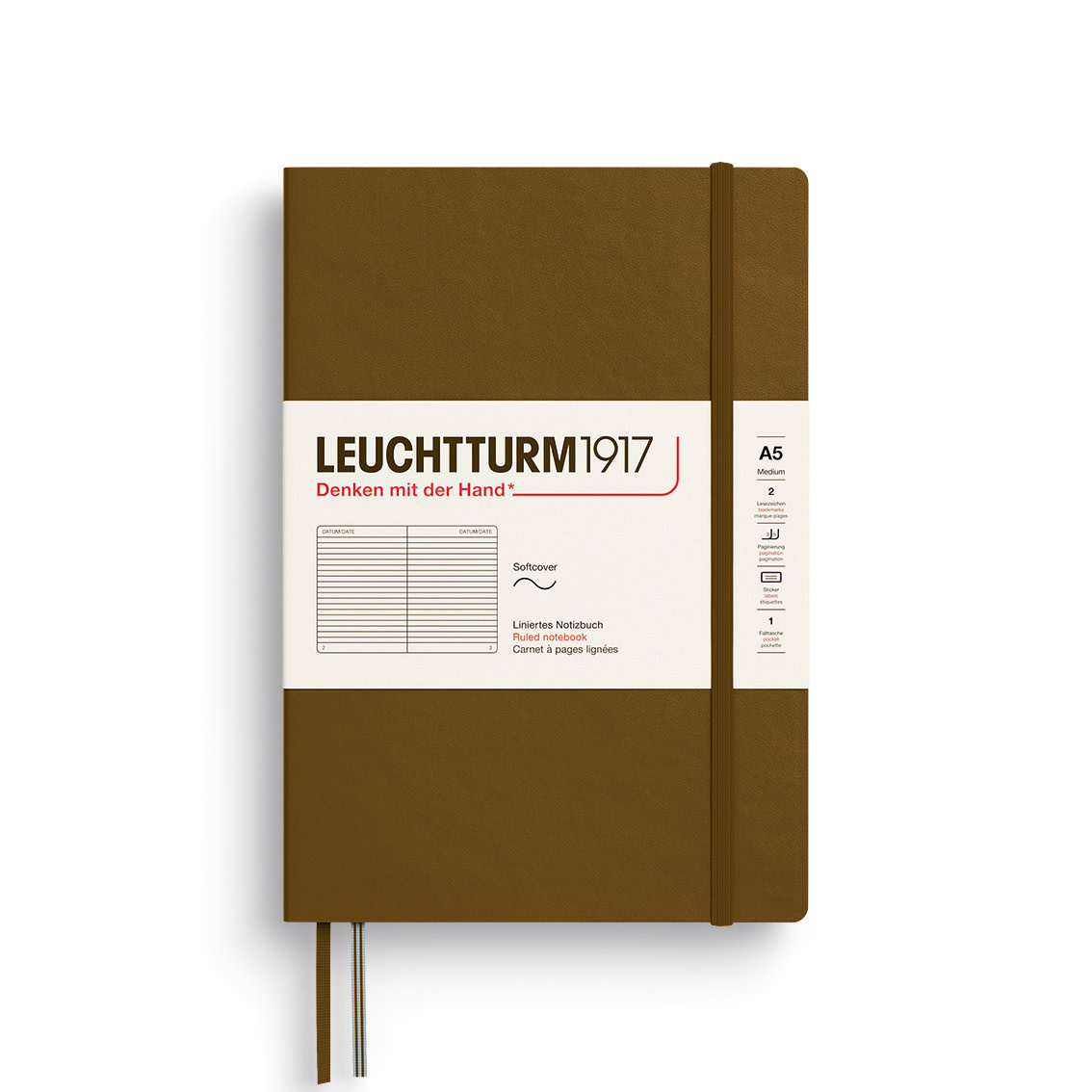 LEUCHTTURM 1917 Carnet De Notes Couverture Souple Spice Brown, Medium (A5), 123 P., Ligné