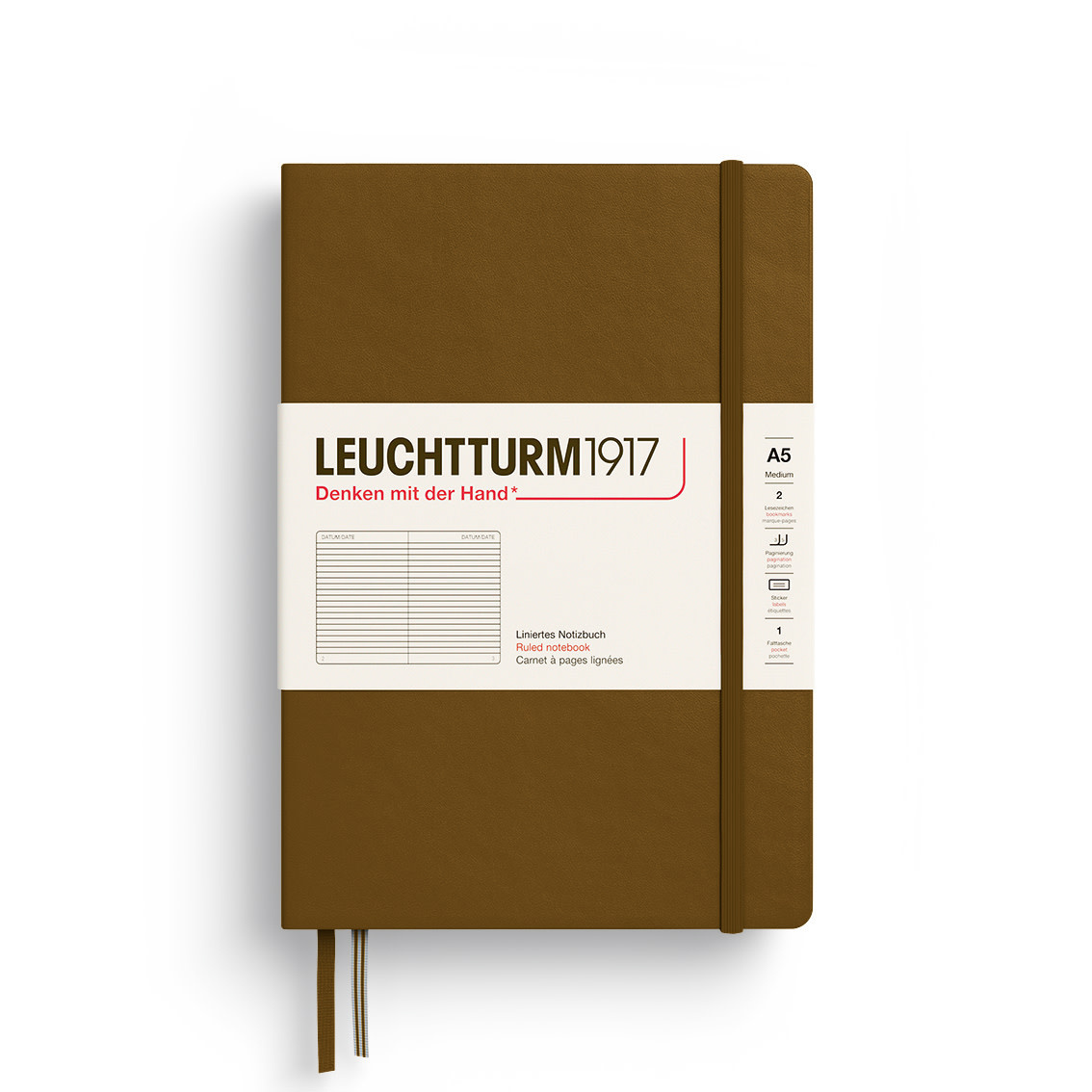 LEUCHTTURM 1917 Carnet De Notes Couverture rigide Spice Brown, Medium (A5), 251 P., Ligné