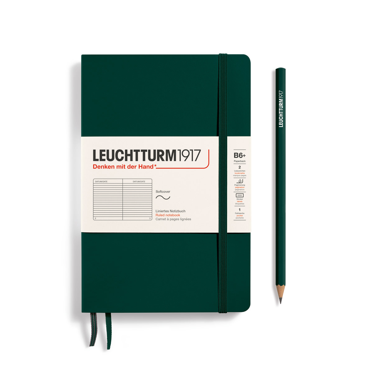 LEUCHTTURM 1917 Carnet de notes Couverture souple Forest Green, Paperback (B6+), 123 p., ligné