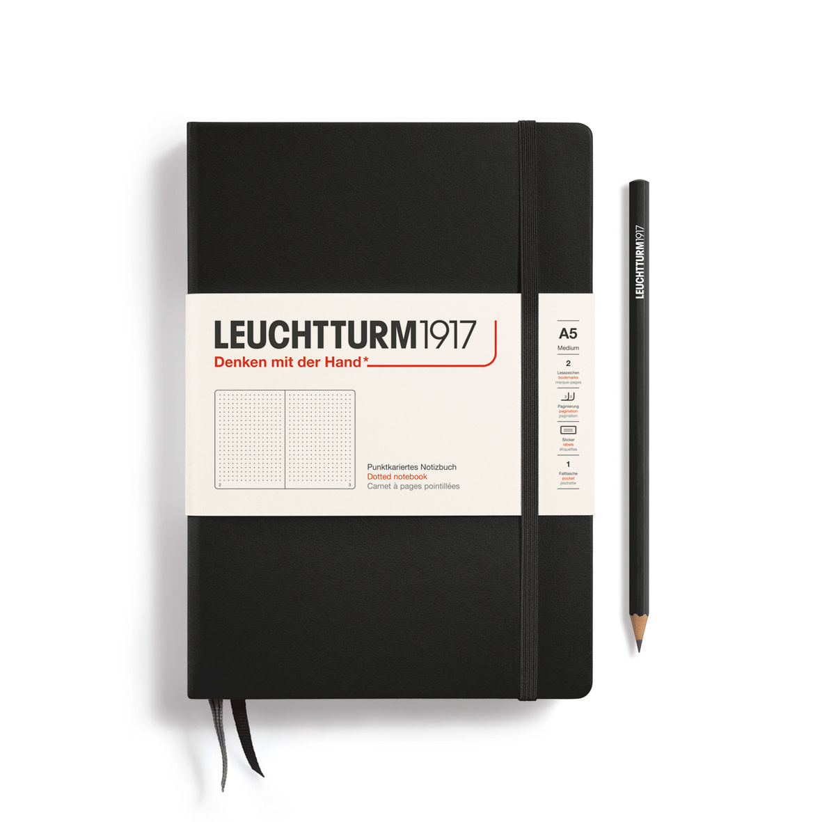 LEUCHTTURM 1917 Carnet de notes Couverture rigide Noir, Medium (A5), 251 p., pointillé