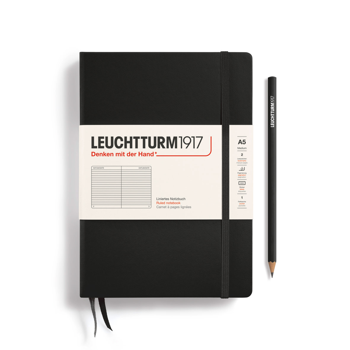 LEUCHTTURM 1917 Carnet de notes Couverture rigide Noir, Medium (A5), 251 p., ligné