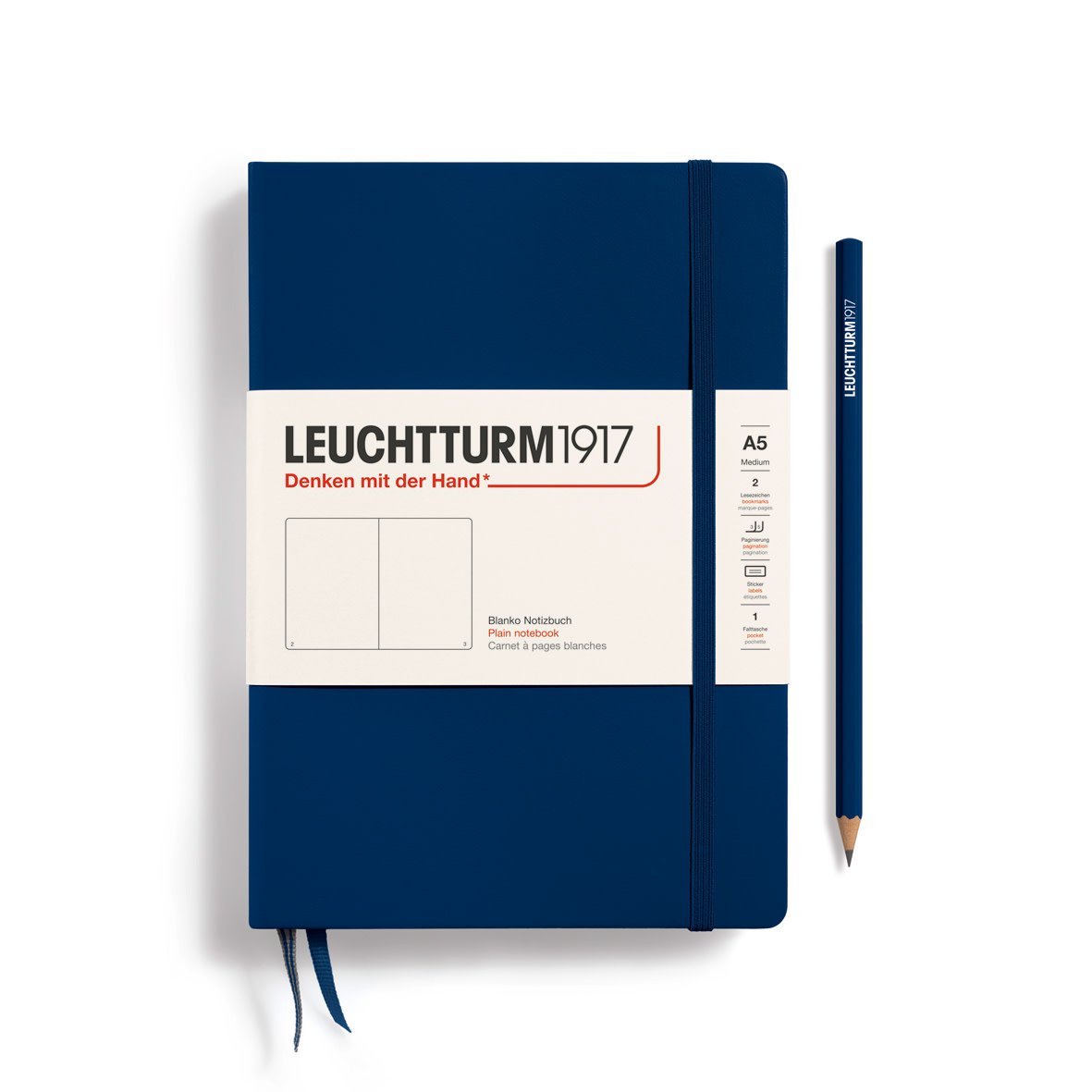 LEUCHTTURM 1917 Carnet de notes Couverture rigide Bleu Marine, Medium (A5), 251 p., blanc