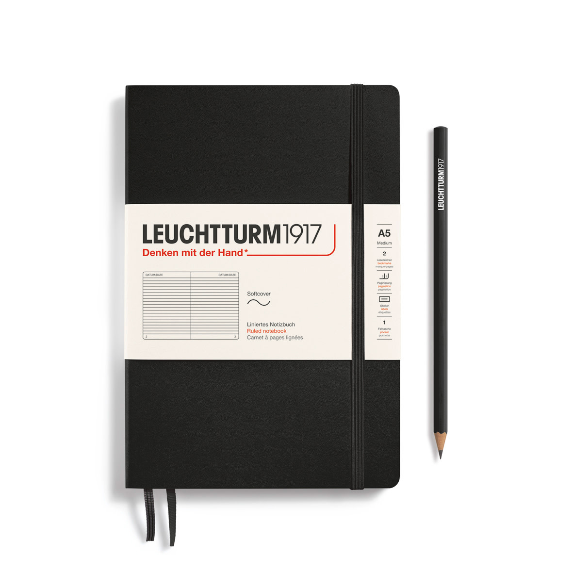LEUCHTTURM 1917 Carnet de notes Couverture souple Noir, Medium (A5), 123 p., ligné