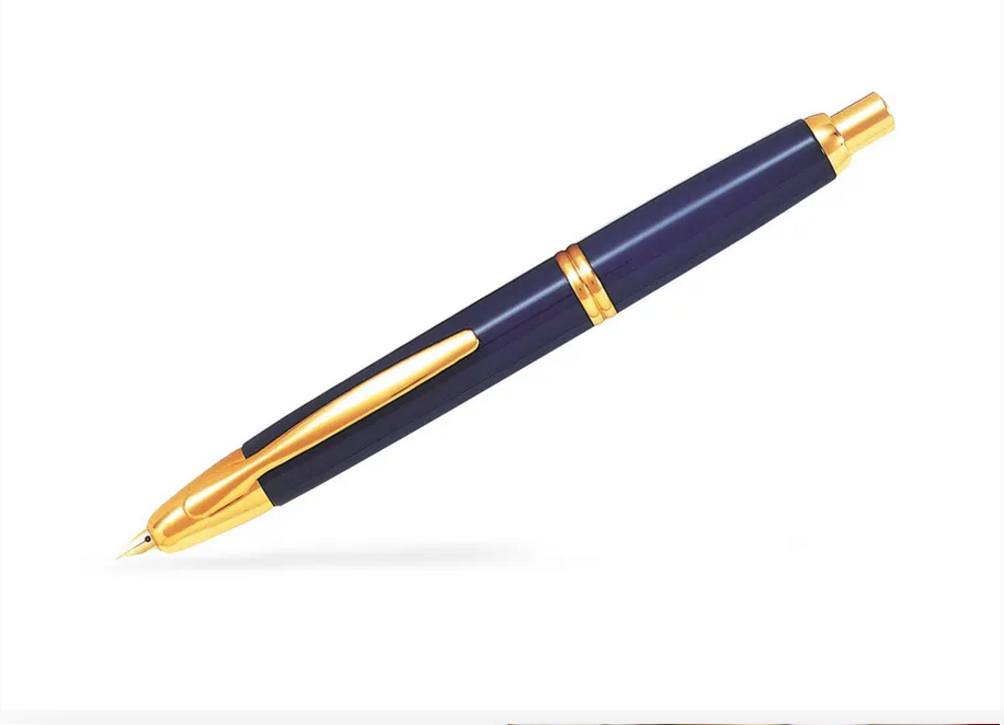 PILOT Capless Stylo plume rétractable Finitions Dorées - Bleu - Plume Moyenne - En Coffret