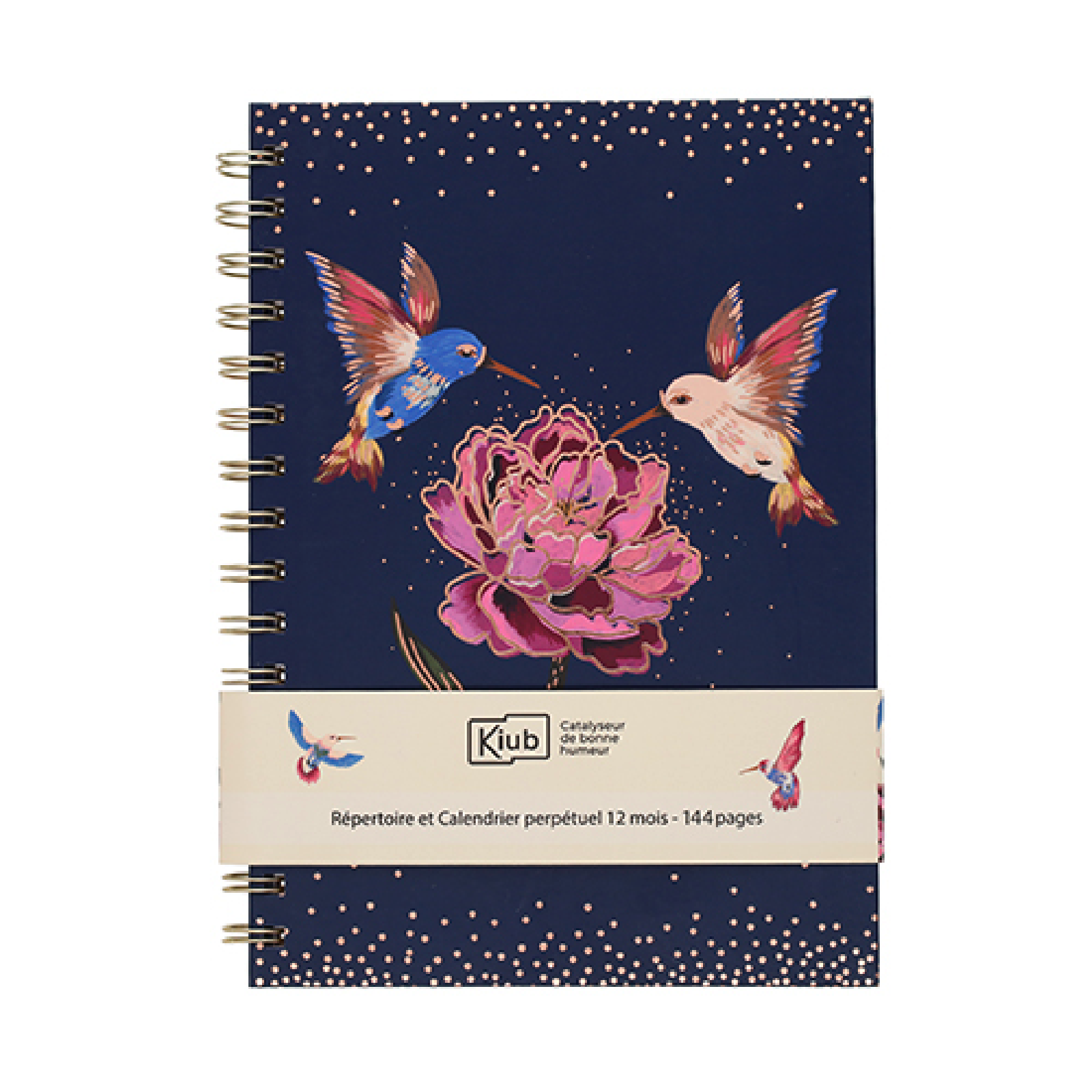 KIUB Repertoire A5 / Calendrier Perpetuel A Spirale Pivoines Et Colibris