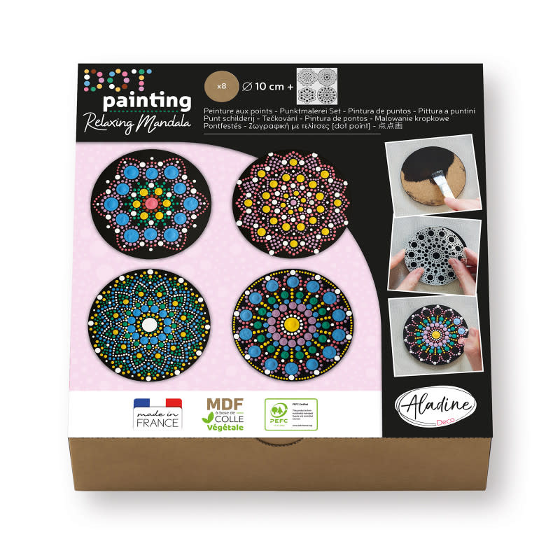 ALADINE Coffret Dot Painting 8 Ronds 10 Cm Certifié Pefc 100%