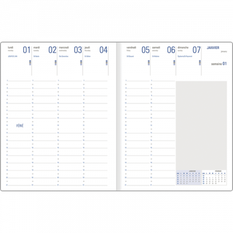 OBERTHUR Agenda à spirale Dayton 27 1 semaine sur 2 pages 22x28cm Marine
