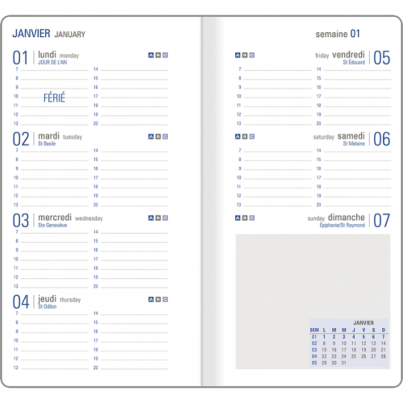 OBERTHUR Agenda de poche à élastique Sakura 16P 1 semaine sur 2 pages 9,5x17,5cm Vagues