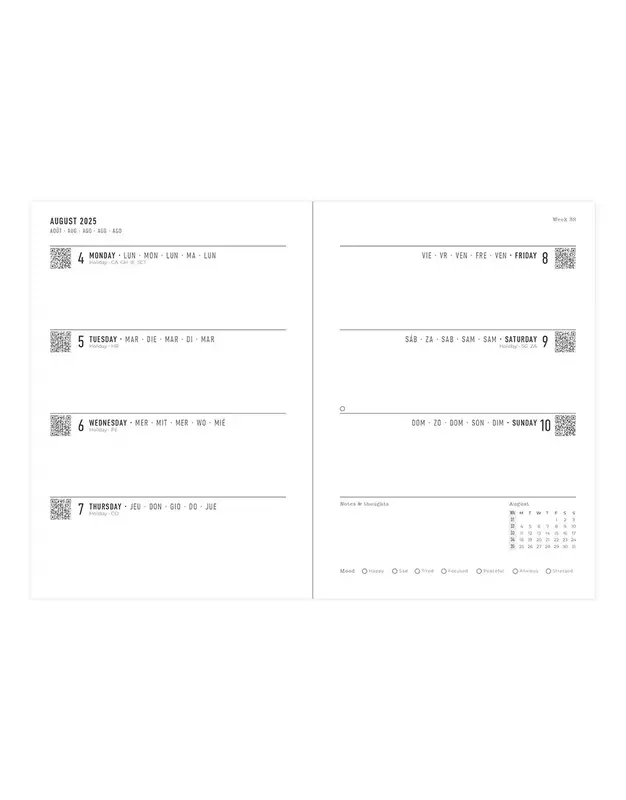 LETTS Paisley Tortue A6 Semainier horizontal 2025-2026 - Multilanguage