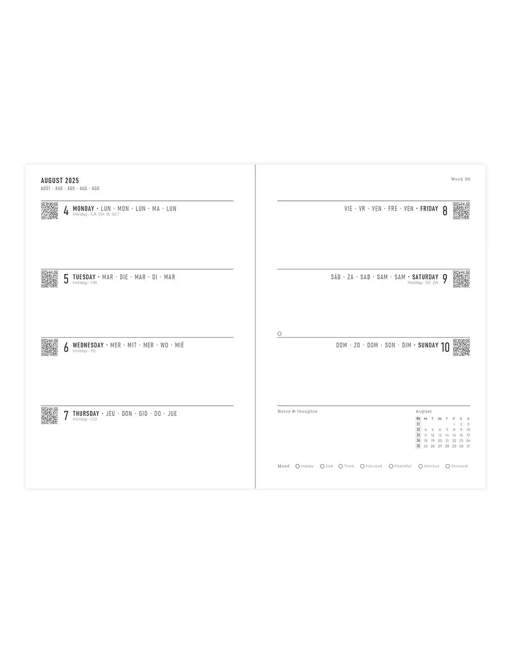 LETTS Paisley Papillon A6 Semainier horizontal 2025-2026 - Multilanguage