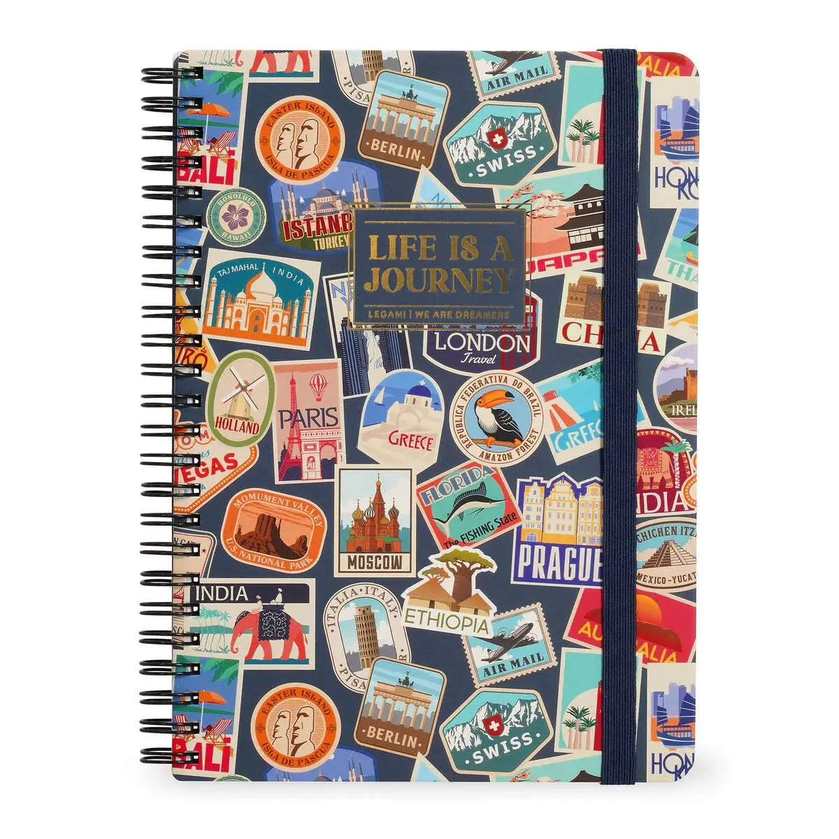 LEGAMI Lined Spiral-Bound Notebook - Spiral Notebook - Maxi - Travel Stickers