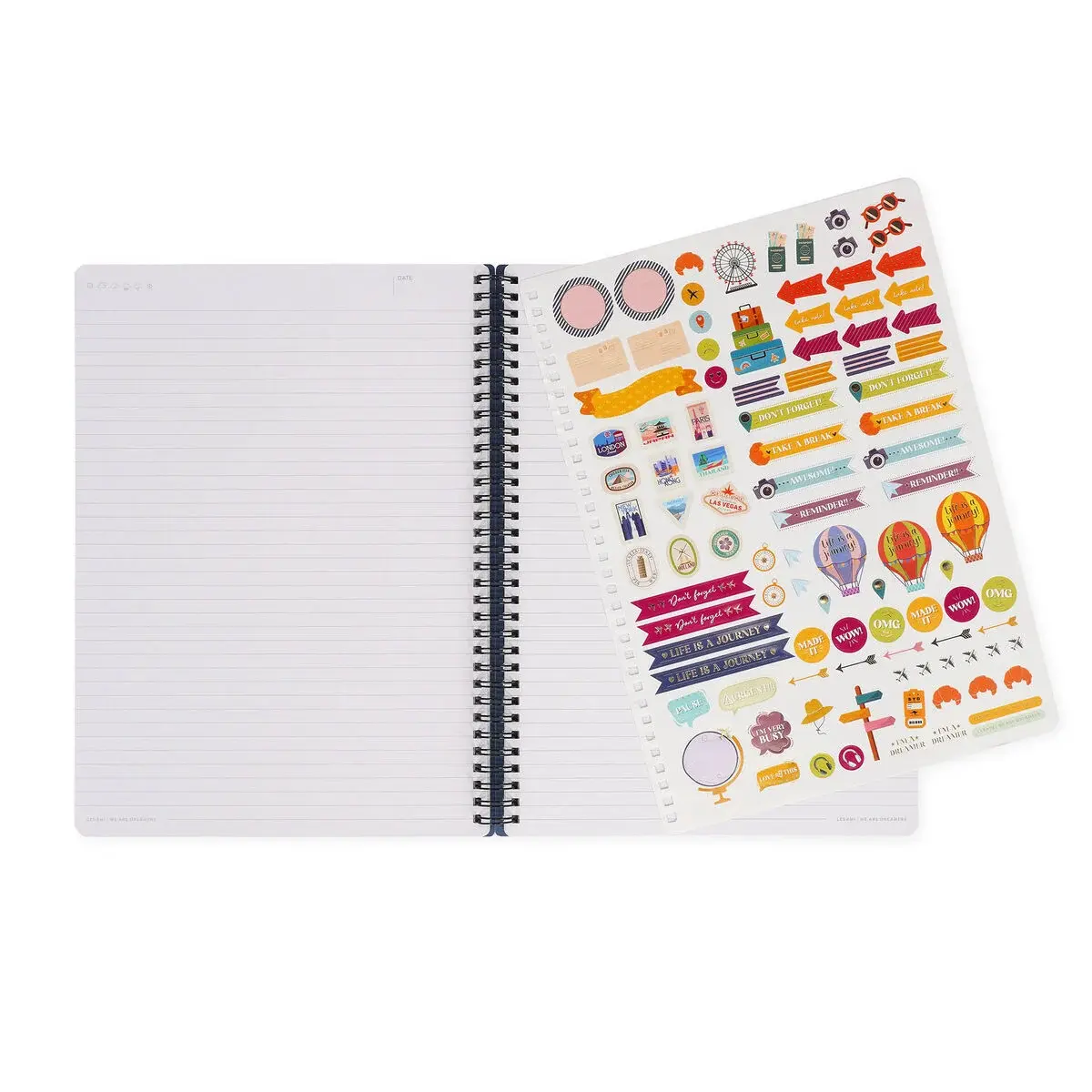 LEGAMI Lined Spiral-Bound Notebook - Spiral Notebook - Maxi - Travel Stickers
