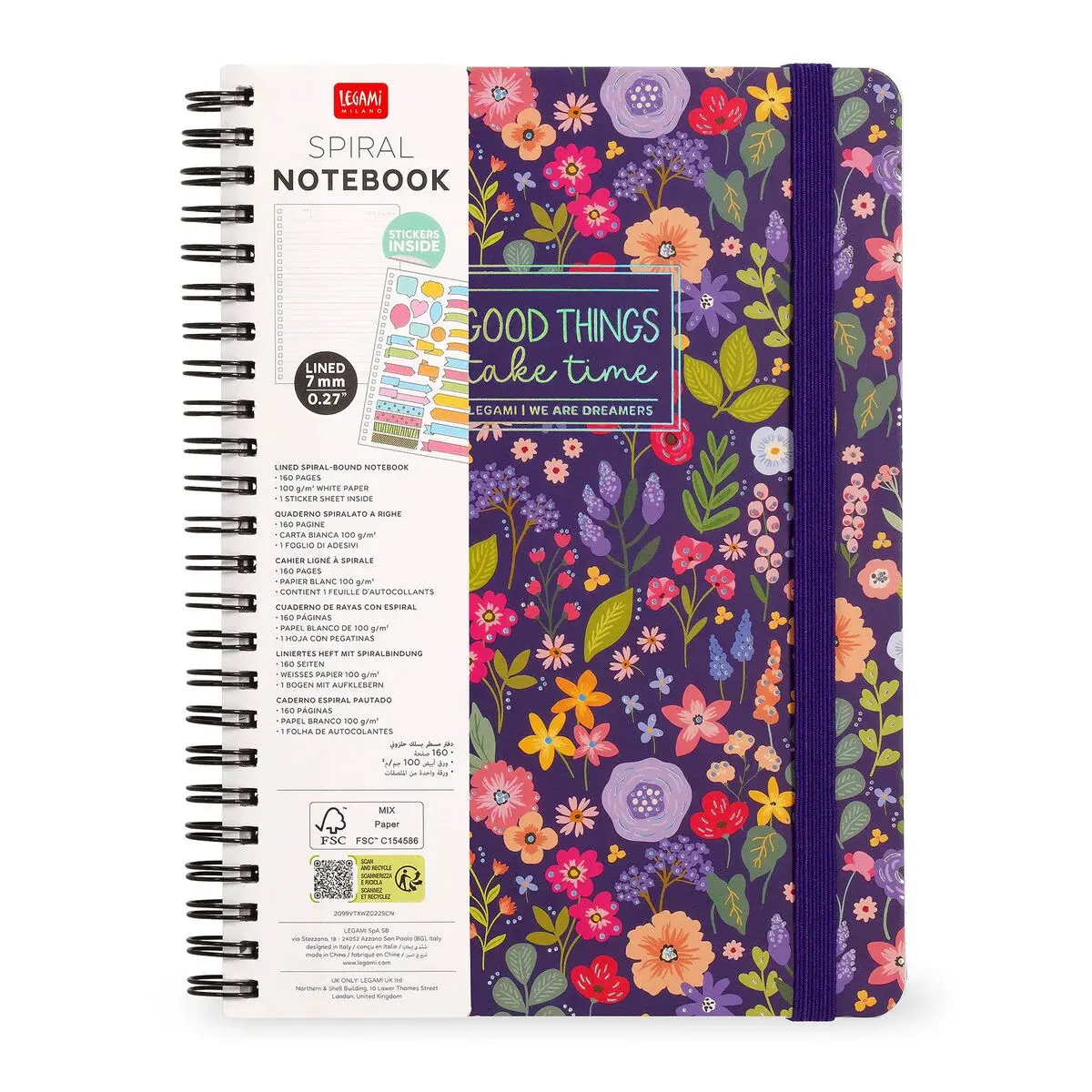 LEGAMI Lined Spiral- Bound Notepad - Spiral Notebook - Maxi - Flowers