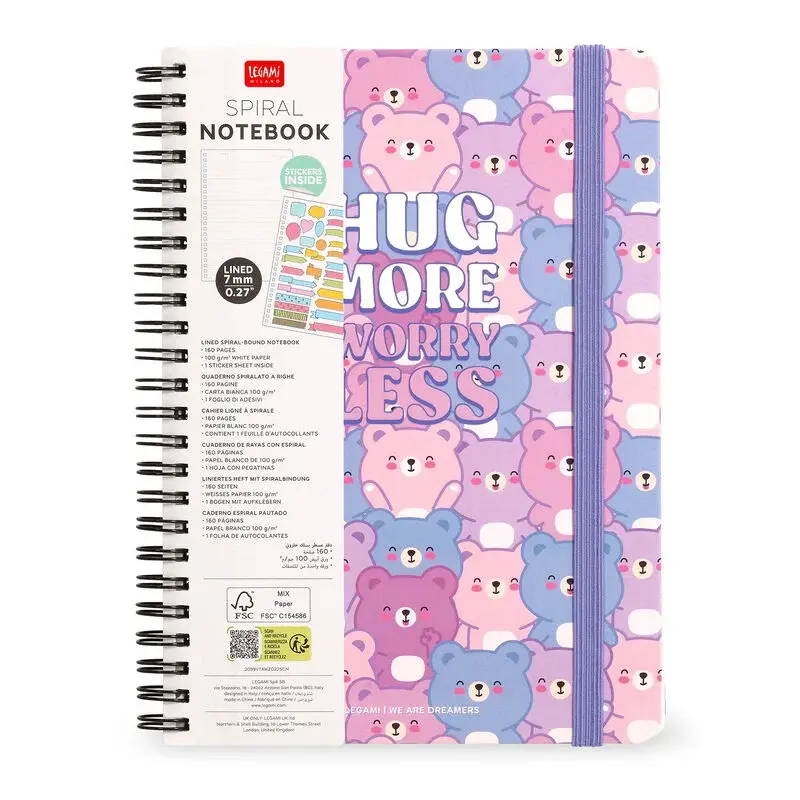 LEGAMI Lined Spiral- Bound Notepad - Spiral Notebook - Maxi - Teddy Bear