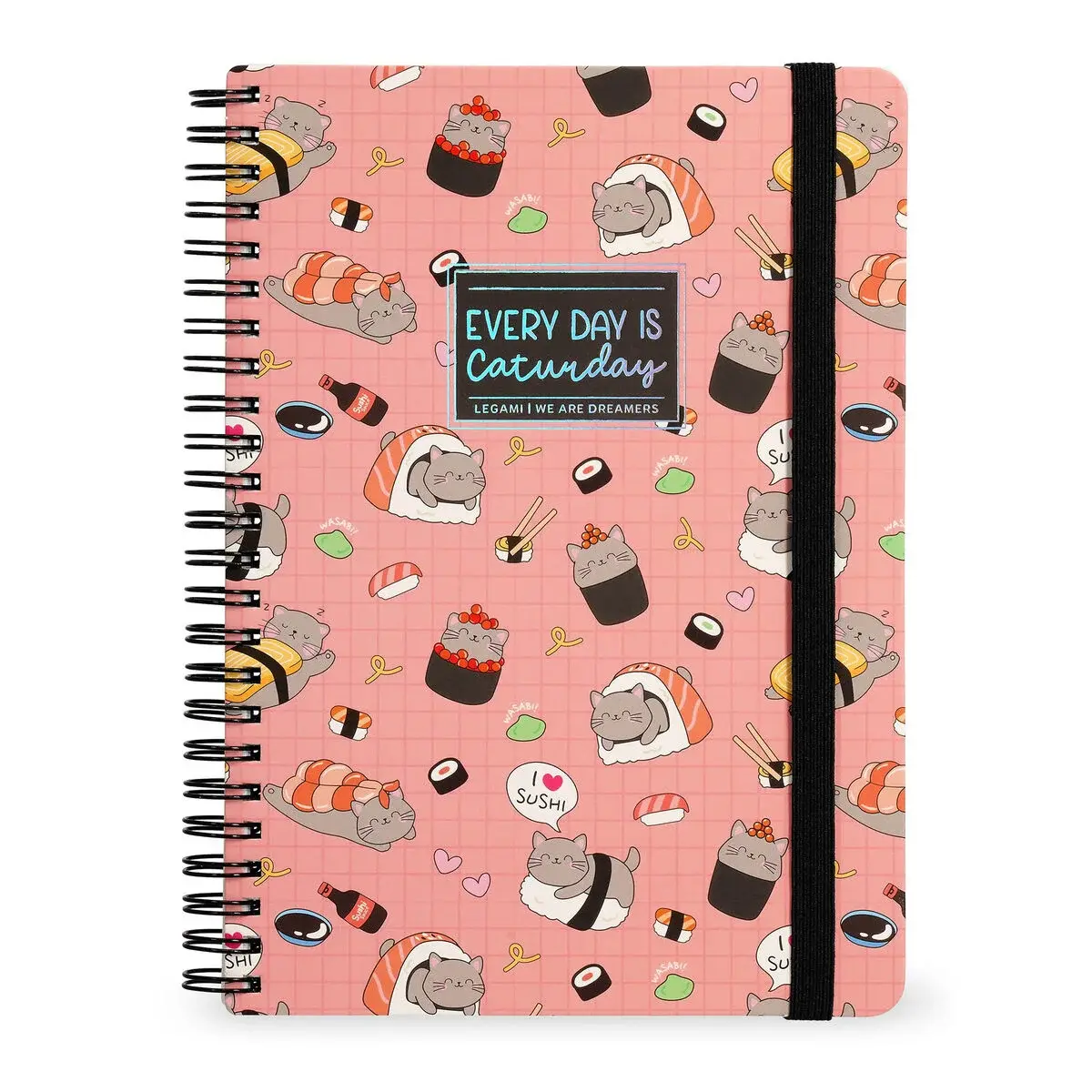 LEGAMI Lined Spiral- Bound Notepad - Spiral Notebook - Maxi - Sushi Cat
