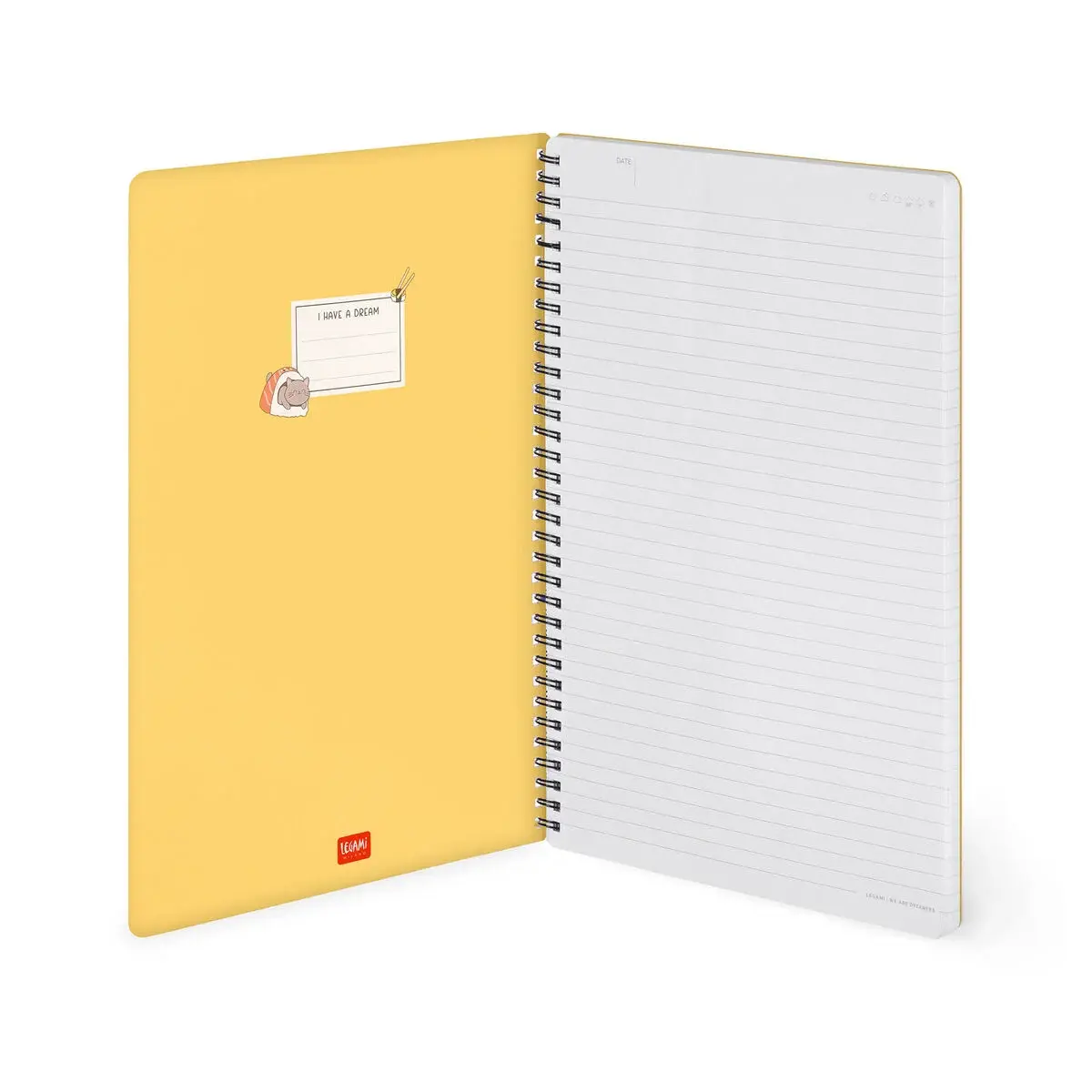 LEGAMI Lined Spiral- Bound Notepad - Spiral Notebook - Maxi - Sushi Cat