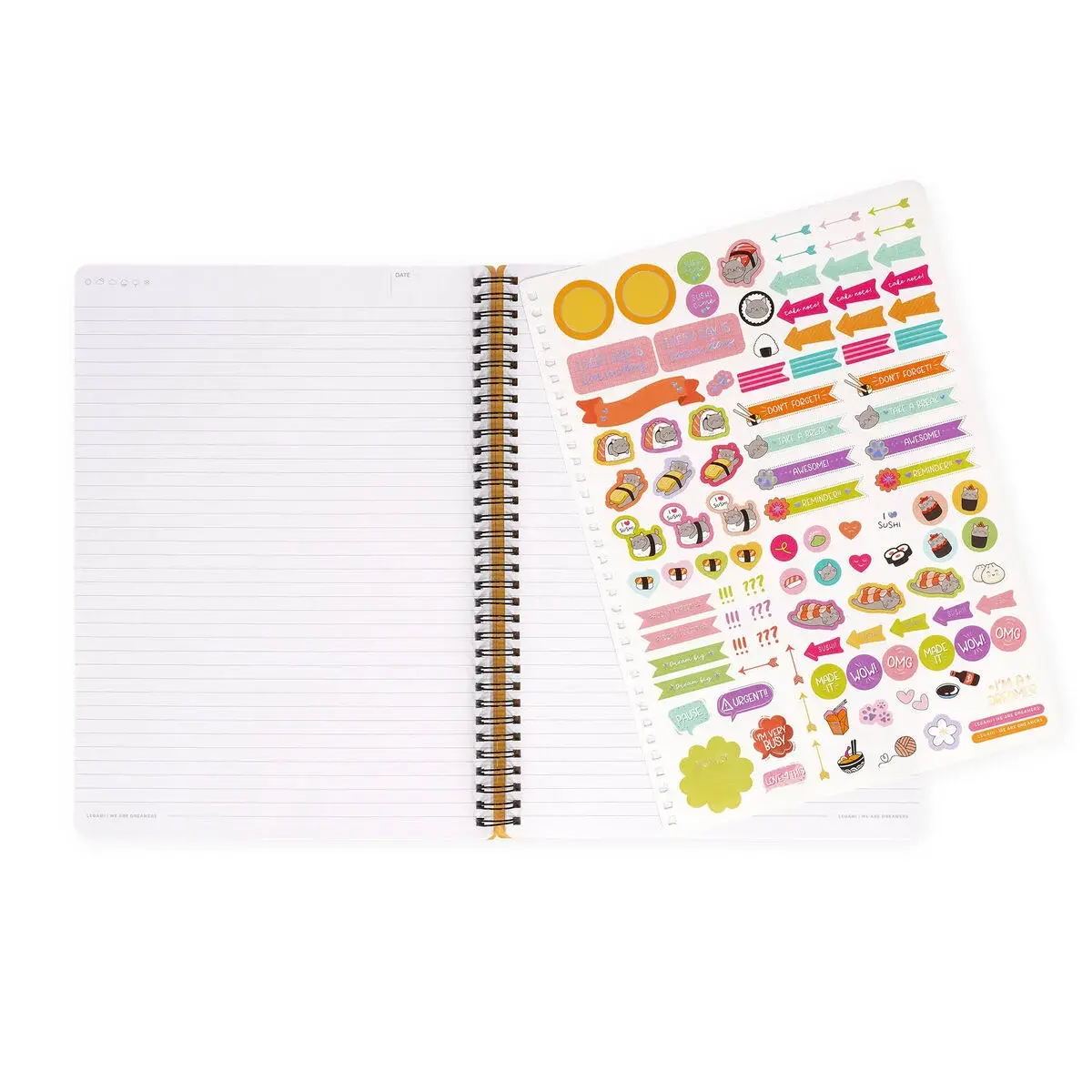 LEGAMI Lined Spiral- Bound Notepad - Spiral Notebook - Maxi - Sushi Cat