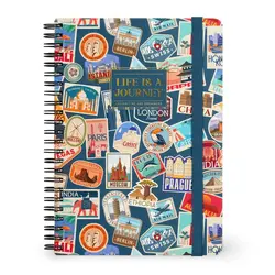LEGAMI Lined Spiral-Bound Notebook - Spiral Notebook - Large - Travel Stickers