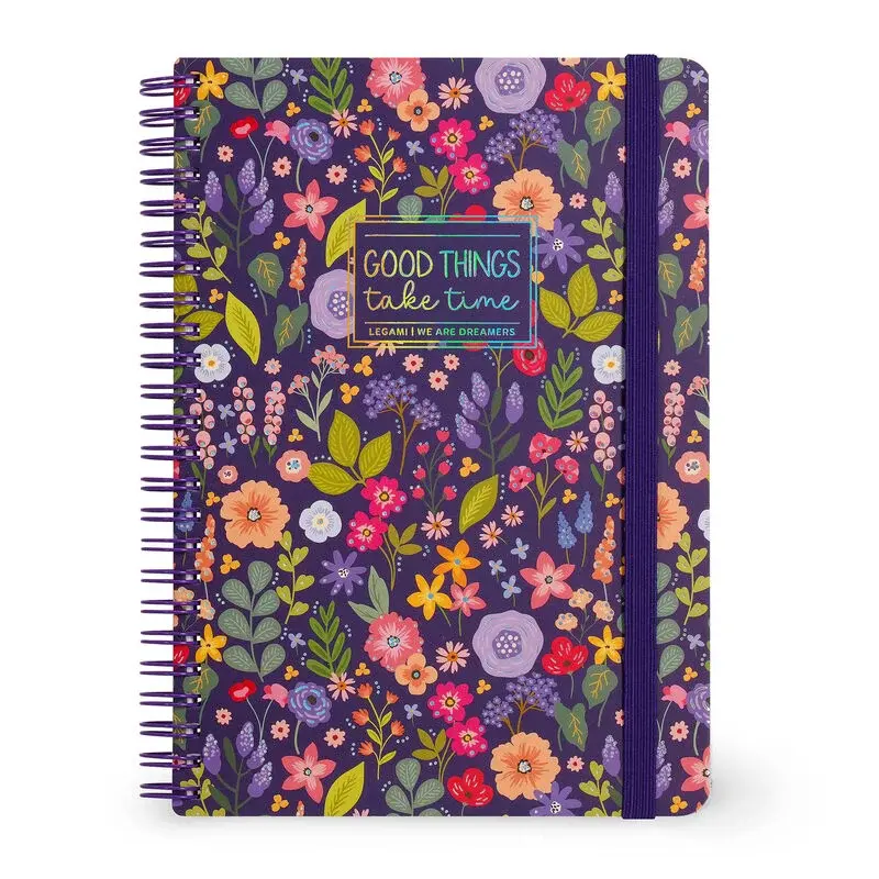 LEGAMI Lined Spiral- Bound Notepad - Spiral Notebook - Large - Flowers