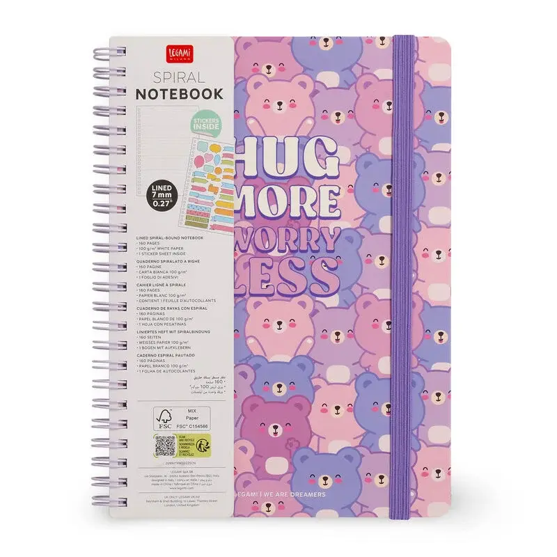 LEGAMI Lined Spiral- Bound Notepad - Spiral Notebook - Large - Teddy Bear