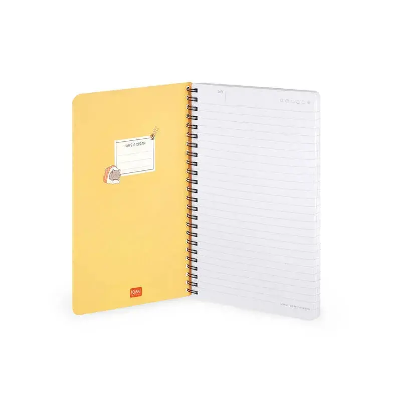 LEGAMI Lined Spiral- Bound Notepad - Spiral Notebook - Large - Sushi Cat