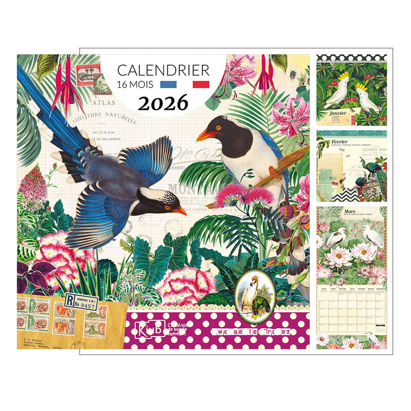 KIUB Calendrier Classique 16 Mois 2026 Gwenaelle Trolez Oiseaux