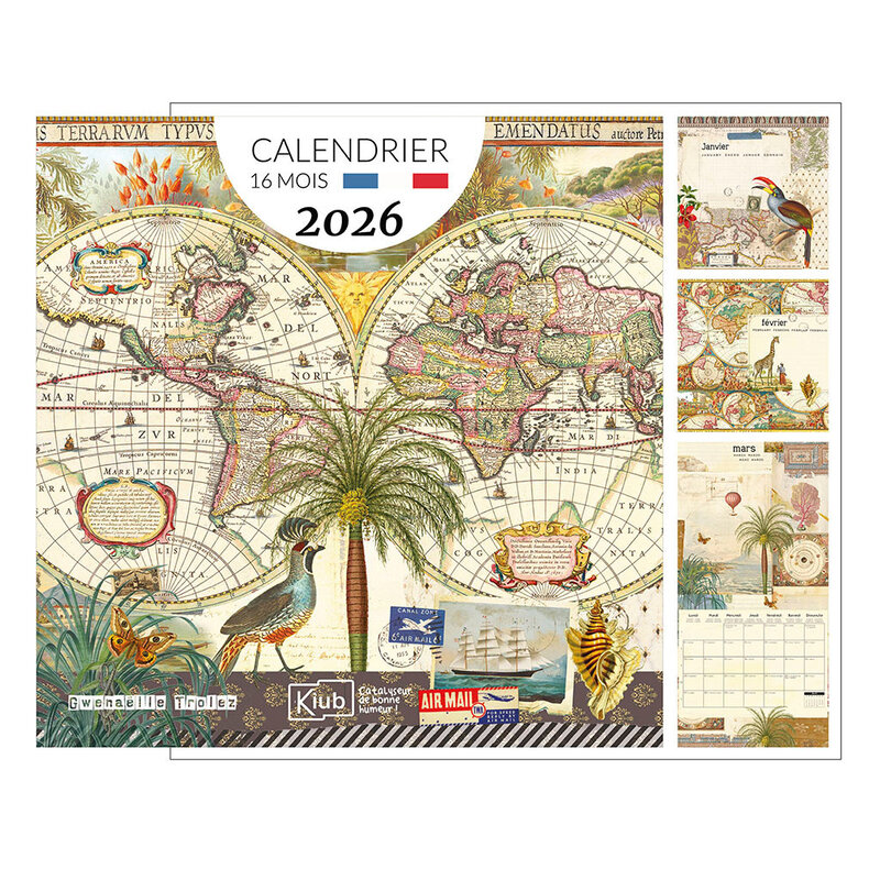 KIUB Calendrier Classique 16 Mois 2026 Gwenaelle Trolez Mappe Monde