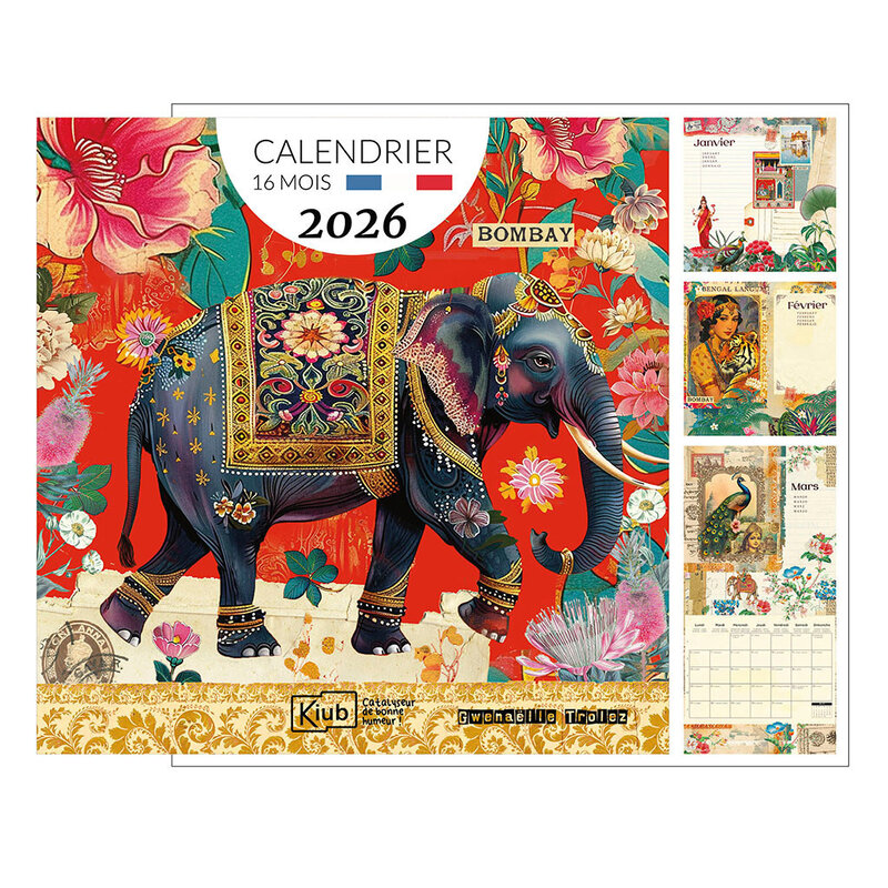 KIUB Calendrier Classique 16 Mois 2026 Gwenaelle Trolez Les Indes