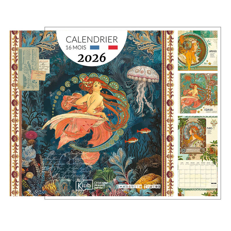 KIUB Calendrier Classique 16 Mois 2026 Gwenaelle Trolez Art Nouveau