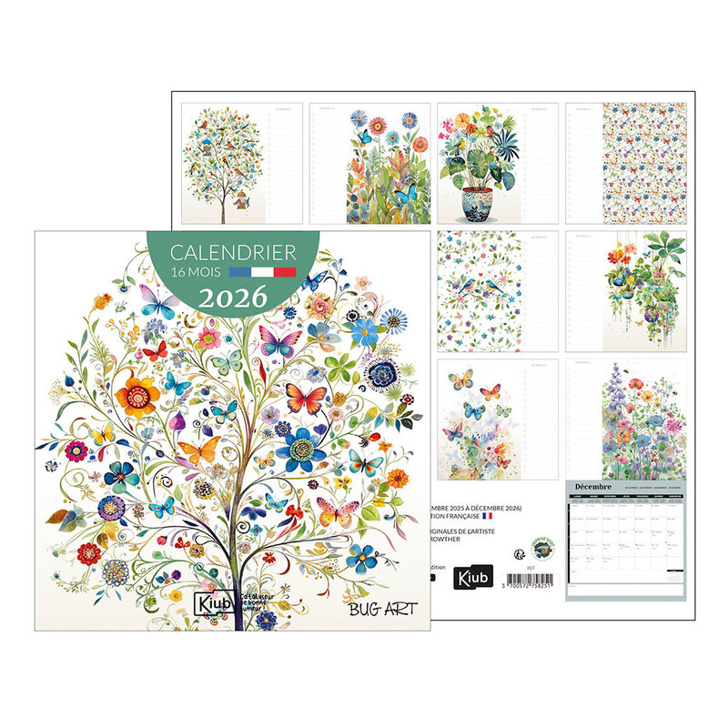 KIUB Calendrier Classique 16 Mois 2026 Bug Art Portfolio