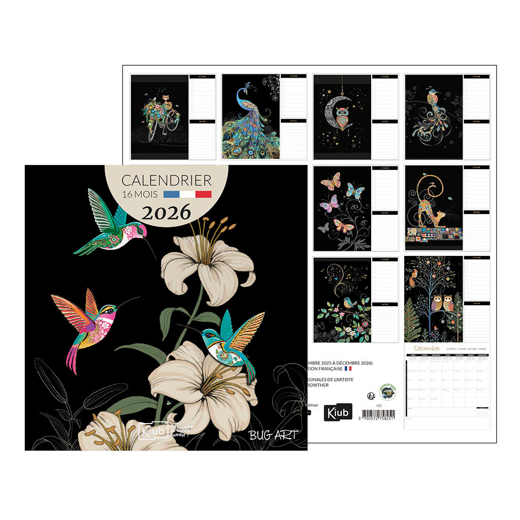 KIUB Calendrier Classique 16 Mois 2026 Bug Art Jewels