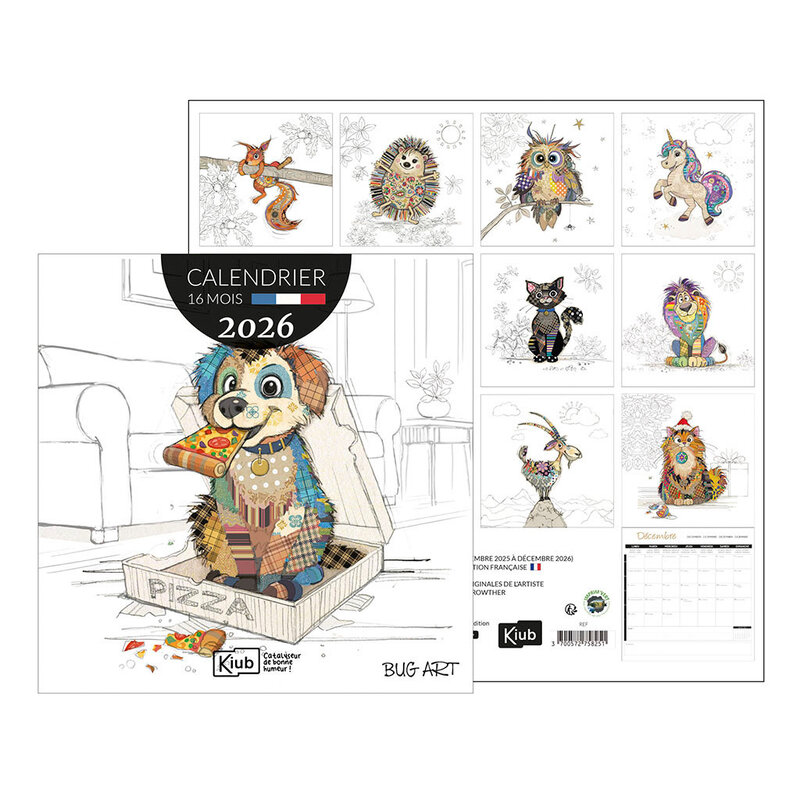 KIUB Calendrier Classique 16 Mois 2026 Bug Art Kooks
