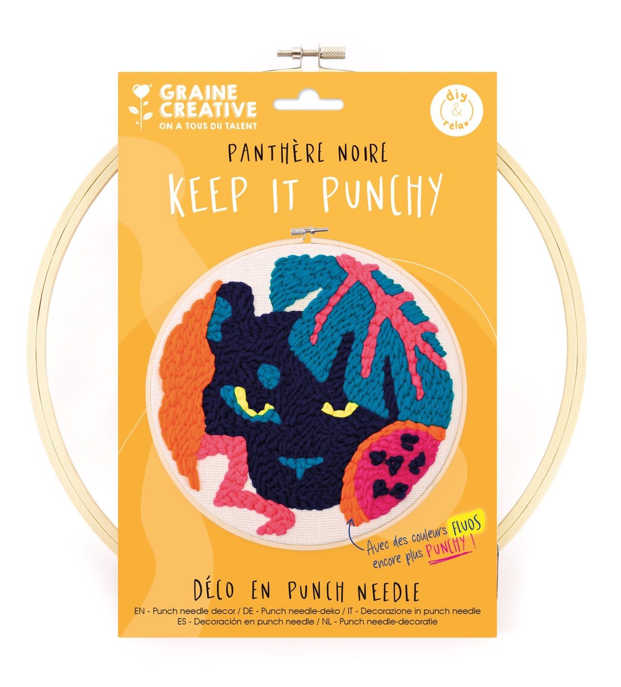 GRAINE CREATIVE Kit Punch Needle Panthere Noire Ø250 Mm