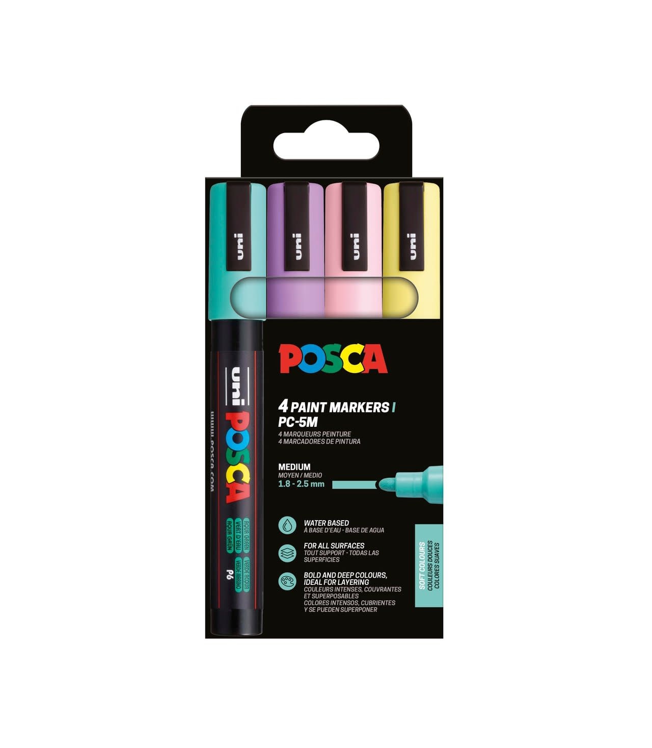 UNI-BALL Posca Pochette 4 Marqueurs Pc5M Couleurs Douces