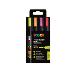 UNI-BALL Posca Pochette 4 Marqueurs Pc5M Couleurs Fluo