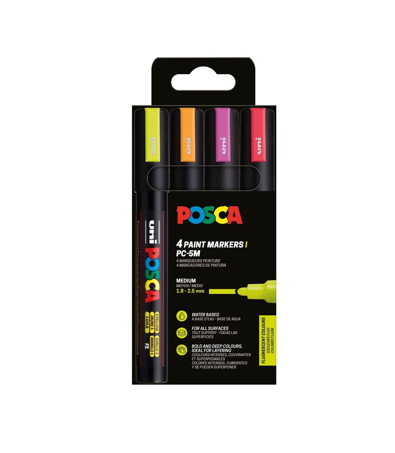 UNI-BALL Posca Pochette 4 Marqueurs Pc5M Couleurs Fluo