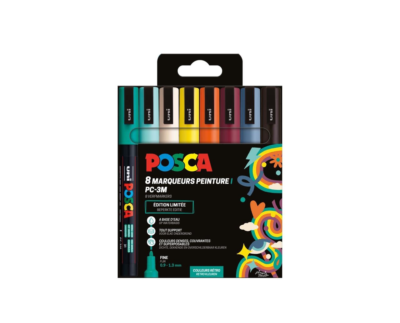 UNI-BALL Posca Pochette 8 Marqueurs Pc3M Couleurs Rétro