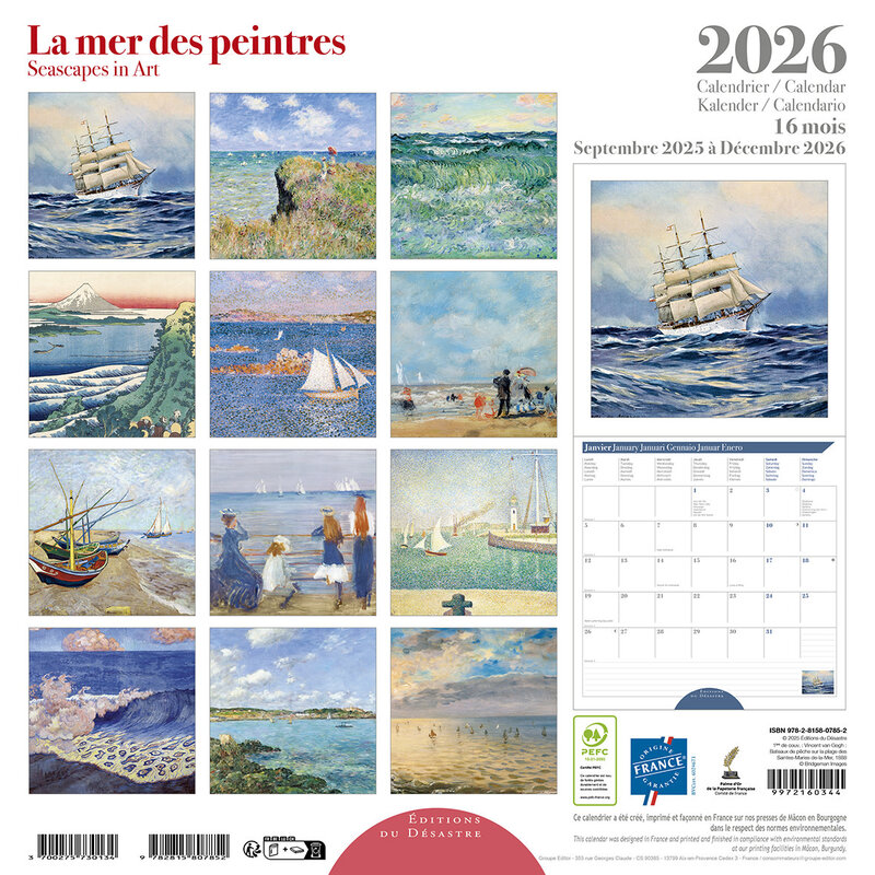 EDITIONS DU DESASTRE Calendrier 30x30cm 16 mois 2025-2026 Mer Des Peintres