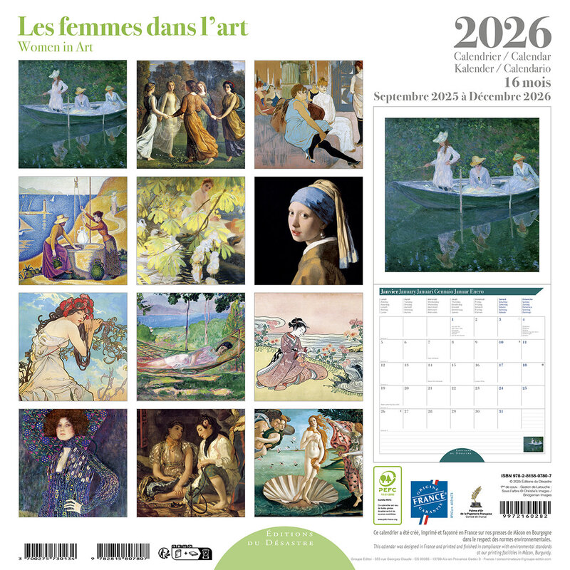 EDITIONS DU DESASTRE Calendrier 30x30cm 16 mois 2025-2026 Femmes Dans L'Art