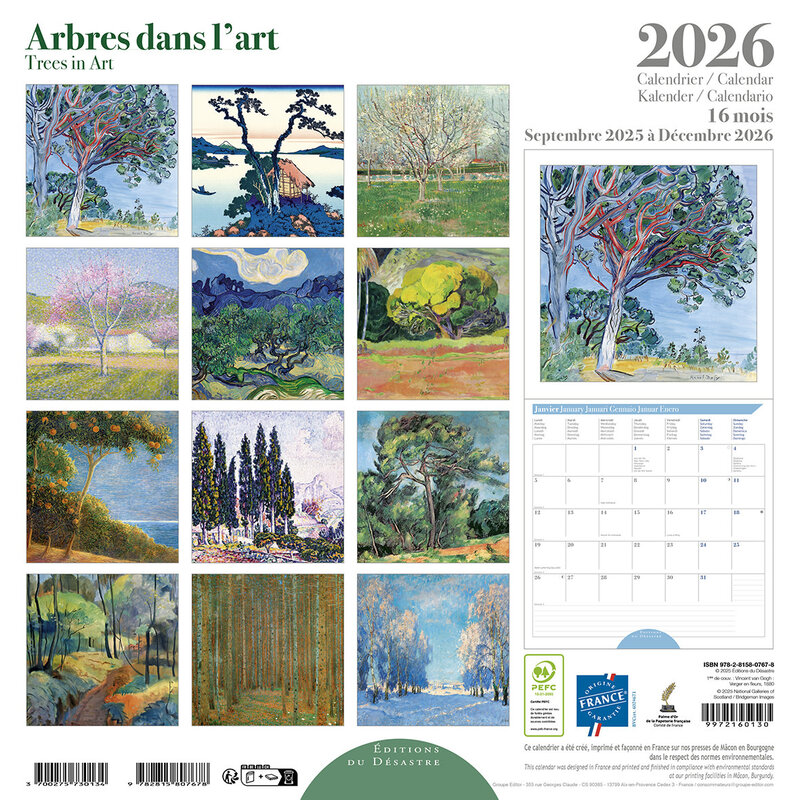 EDITIONS DU DESASTRE Calendrier 30x30cm 16 mois 2025-2026 Arbres Dans L'Art