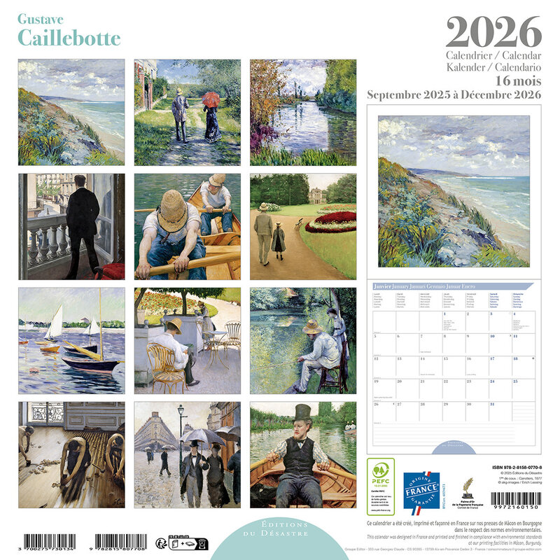 EDITIONS DU DESASTRE Calendrier 30x30cm 16 mois 2025-2026 Caillebotte